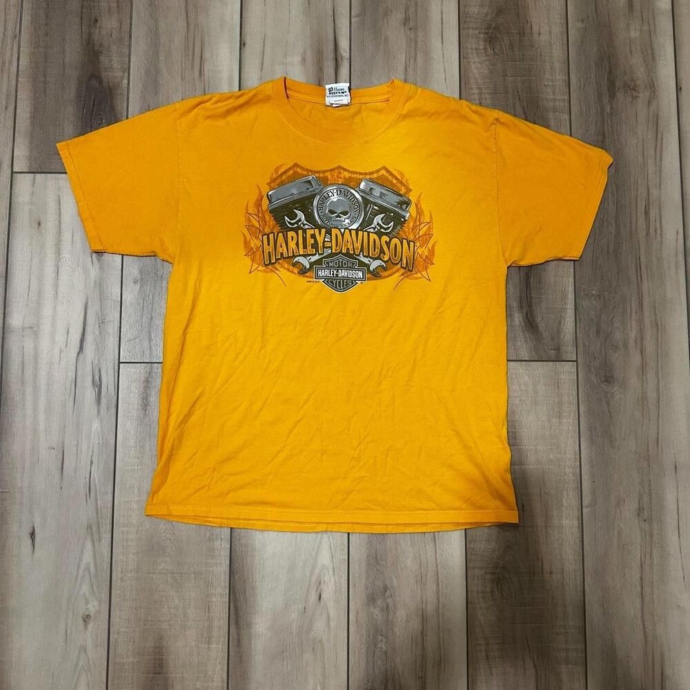 Vintage Yellow Harley-Davidson Hunter's Moon Indiana T-Shirt - Large